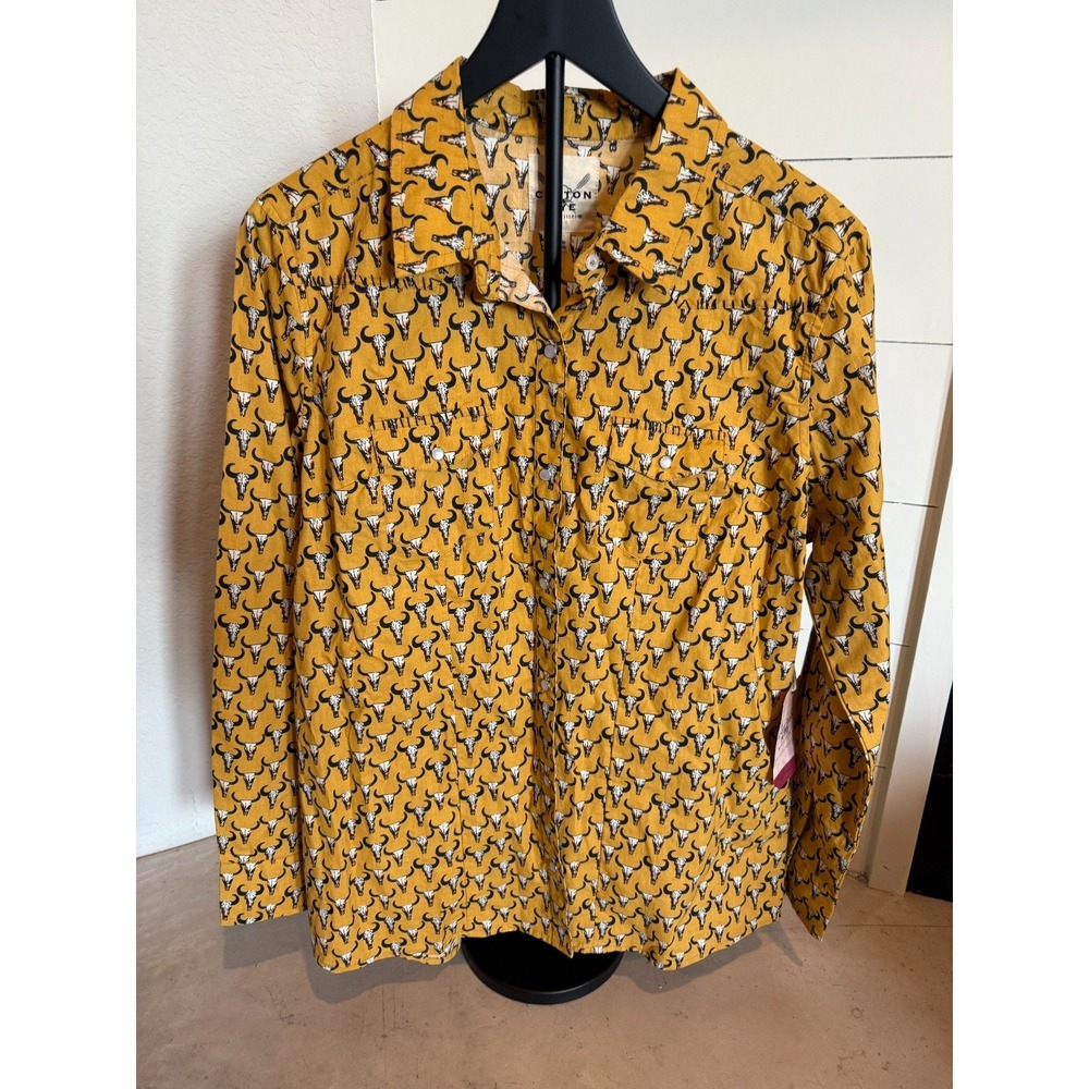 NWT Cotton & Rye Outfitters Long Sleeve Western Shirt Sz L Bull Skull Print Must